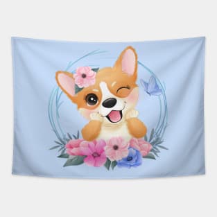 Corgi in a flower ring - Cutest Corgi Tapestry