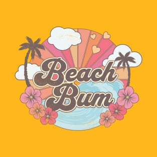 Beach Bum Retro Surfing Sunset Hibiscus T-Shirt