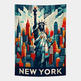 The Statue of liberty New York Abstract Cityscape Tapestry