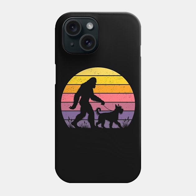 Bigfoot Sasquatch Walking Berger Picard Dog Vintage Sunset Hiking Phone Case by Cuteness Klub