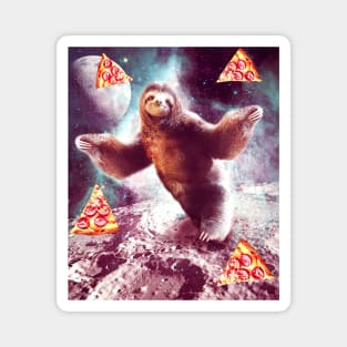 Funny Space Sloth With Pizza Magnet