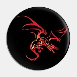 Flying Dragon in Tattoo/Tribal Style, Red Pin