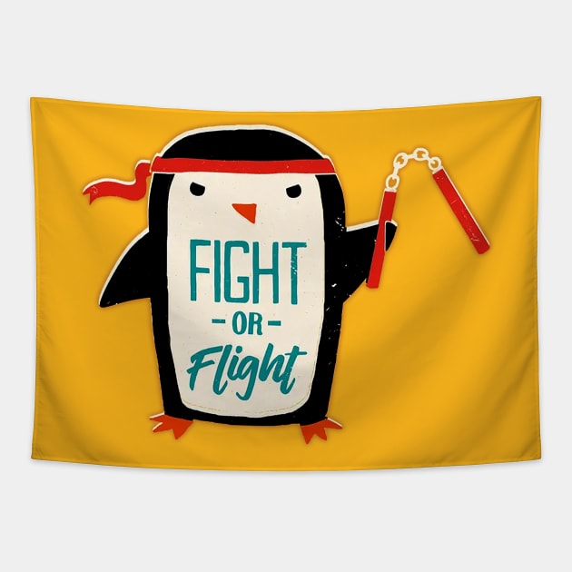 Penguin Fight Or Flight Tapestry by Zac Brown