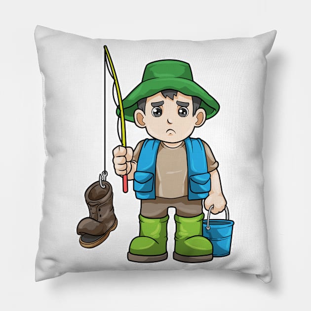 Angler with Fishing rod & Bucket Pillow by Markus Schnabel