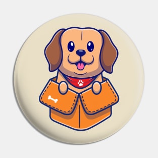 Cute Labrador Dog In Box Cartoon Pin