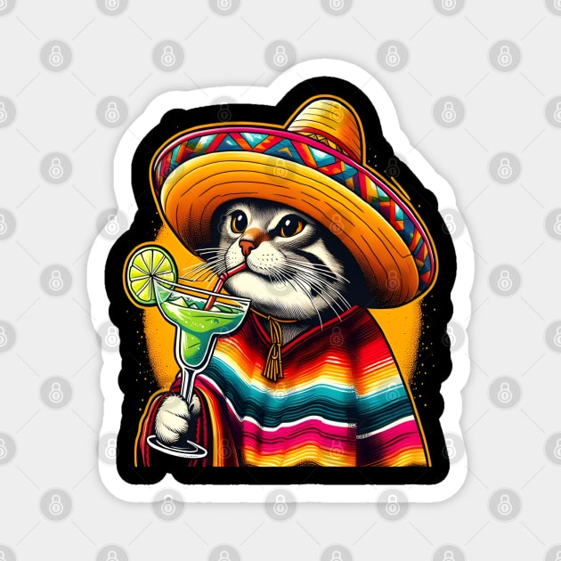 Cat Drinking Margarita Mexican Poncho Cat Lover Magnet by justingreen