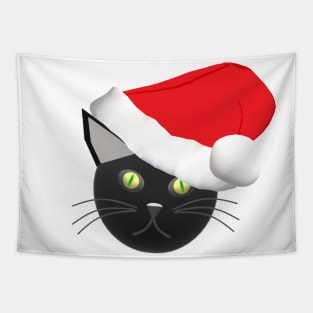 Christmas Kitty Cat Wearing a Santa Hat (White Background) Tapestry