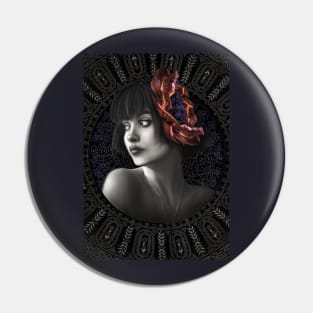 Red Poppy portrait girl digital art Pin