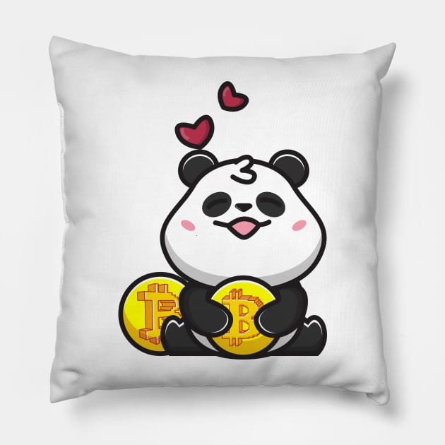 panda huging bitcoin Pillow by fflat hds