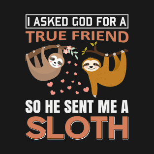 I ASKED GOD FOR A TRUE FRIEND SO HE SENT ME A SLOTH Gift T-Shirt