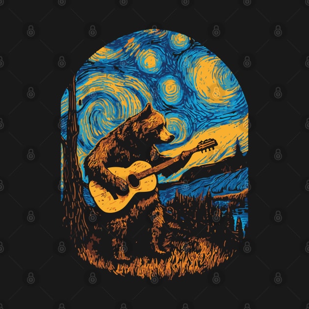 Bear Playing Guitar on a Starry Night by susanne.haewss@googlemail.com