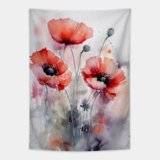 Watercolor flowers poppies Tapestry