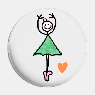 little Ballerina with green tutu and heart Pin