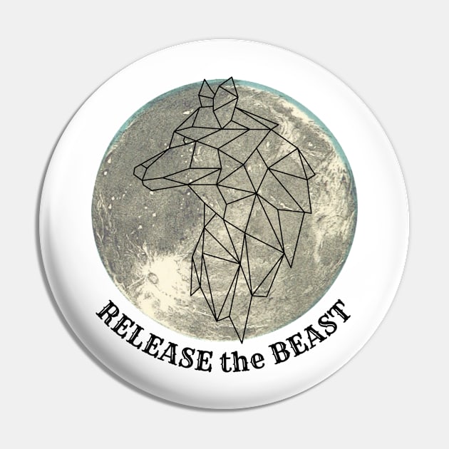 Release the Beast Full Moon Wolf Design Pin by MissV