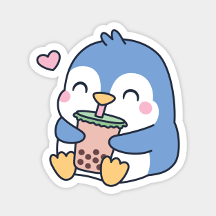 Cute Little Penguin Loves Boba Tea Magnet