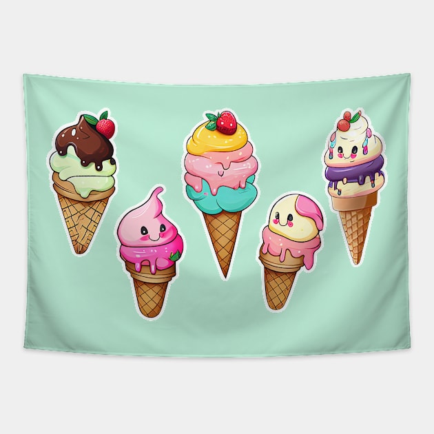 Cute child/baby ice cream cone characters; design; baby; infant; child; cute; sweet; dessert; gift; newborn; baby shower; pretty; pastels; colorful; cutesy; birthday gift; Tapestry by Be my good time