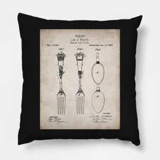 Kitchen Fork Spoon Patent - Chef Cook Farmhouse Decor Art - Antique Pillow