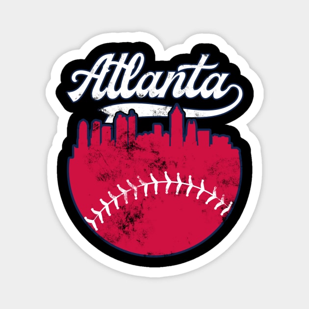 Atlanta GA Baseball Skyline  Vintage Retro graphic Magnet by Bluebird Moon