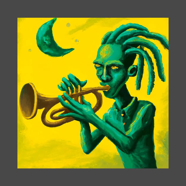 Surreal dreadlock alien playing trumpet by KFX Productions