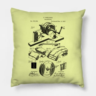 1887 Gramophone Vintage Patent Print Pillow