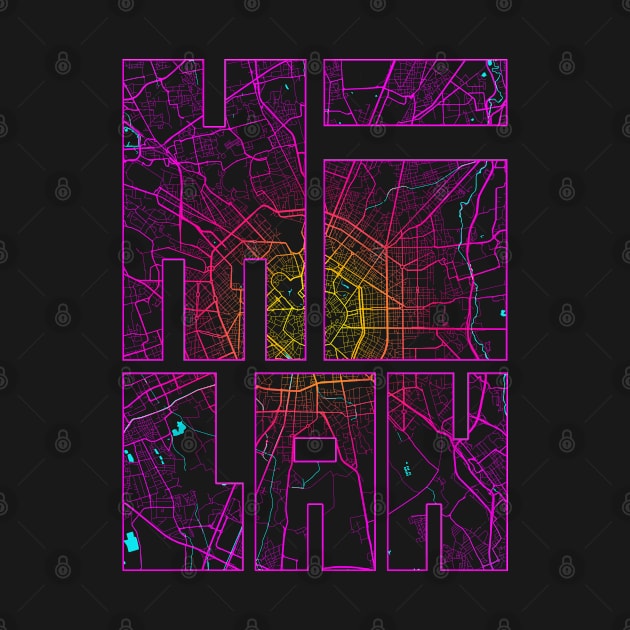 Milan, Italy City Map Typography - Neon by deMAP Studio