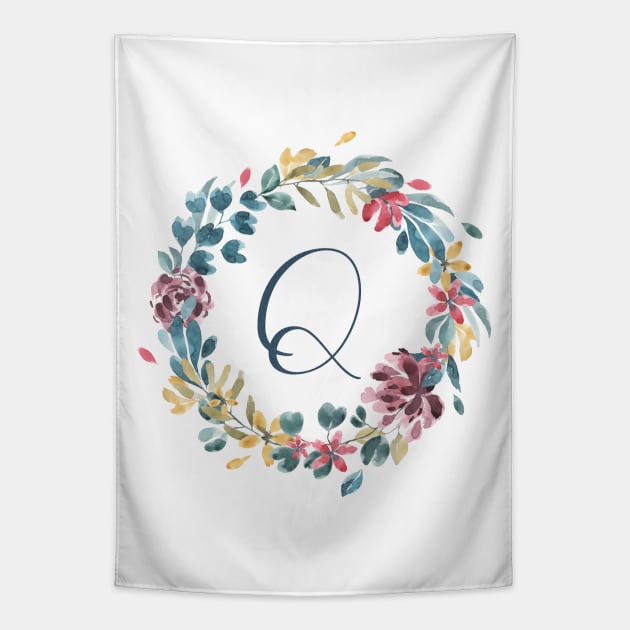 Floral Monogram Q Colorful Full Blooms Tapestry by floralmonogram