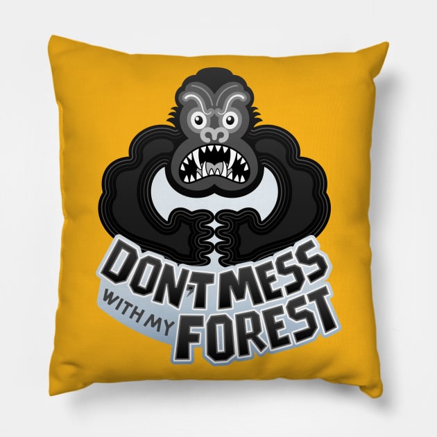 Furious black gorilla warning about not messing with his forest Pillow by zooco