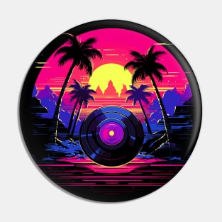 Vinyl in the Synthwave 80s eighties style Palm trees and mountains Pin