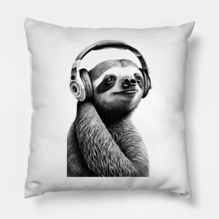 Sloth Painting Wearing Headphones Pillow