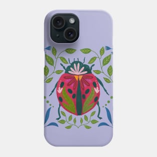 Whimsical Ladybug Insect Art with Flowers and Leaves Phone Case