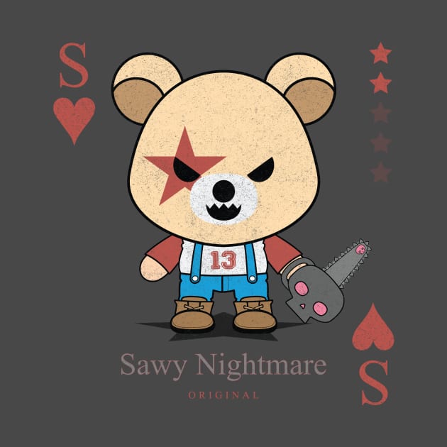 Sawy Nightmare Evil bear chainsaw cute scary cool Halloween card by ACDC Animal Cool Dark Cute