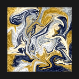 Trendy cool stylish gold yellow navy blue liquid marble abstract swirl pattern T-Shirt