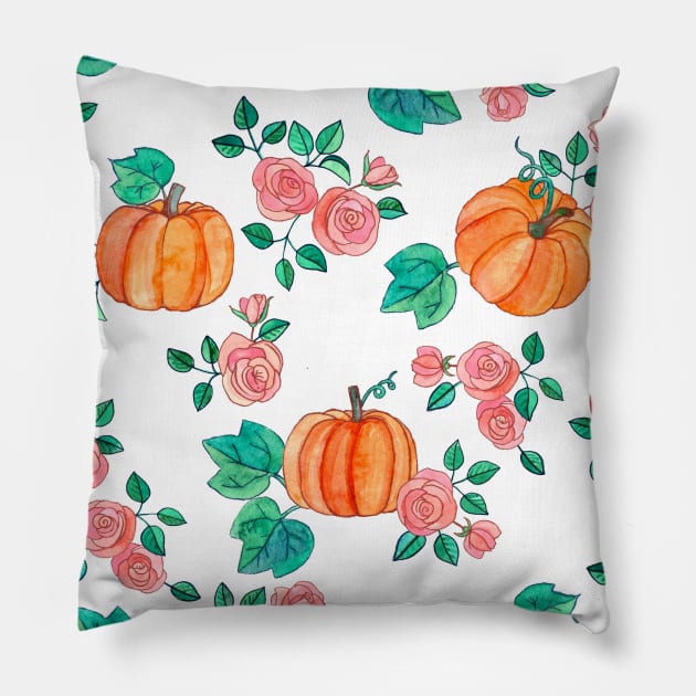 Pumpkins and Roses Pillow by micklyn