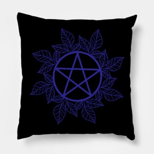 Blue Leafy Pentagram Pillow
