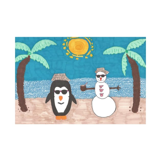 Penguin and Snowman Christmas Beach Vacation by DanielleGensler