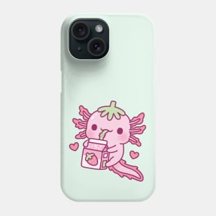 Cute Axolotl Loves Drinking Strawberry Milk Phone Case