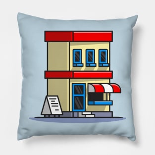 Street Cafe Building Cartoon Pillow