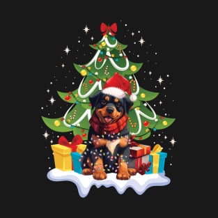 Merry Christmas Tree With Rottweiler Dog T-Shirt