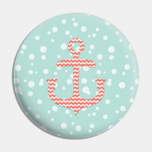 Chevron Anchor Coral Turquoise Blue Pin