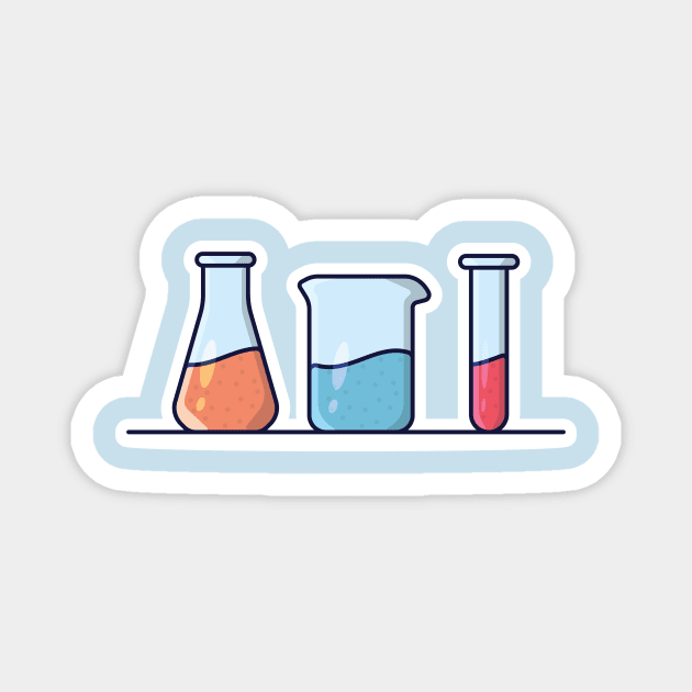 Beaker Glasses Set with Chemical Liquid Sticker vector illustration. Medical laboratory objects icon concept. Equipment for chemical test collection sticker vector design. Magnet by AlviStudio