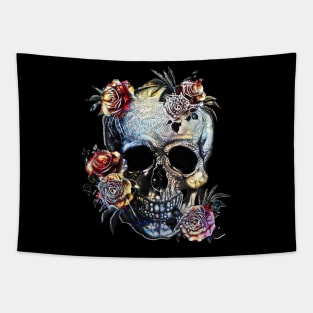 Skull and pink roses, sugar skulls and roses Tapestry