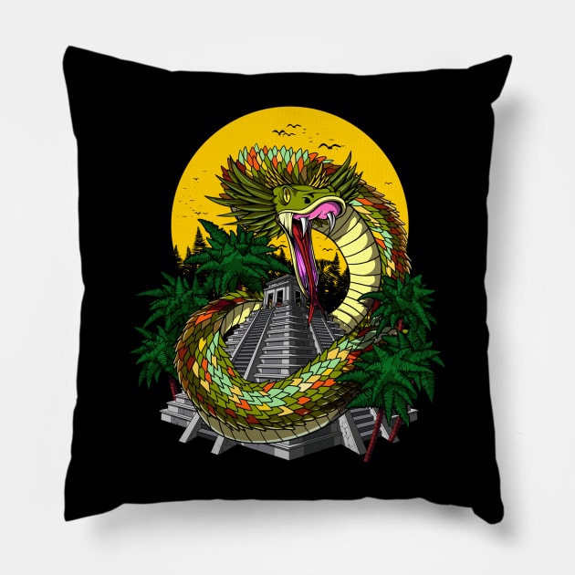 Quetzalcoatl aztec god mayan pyramid snake Pillow by Tianna Bahringer