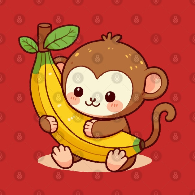 cute cartoon baby monkey hugs banana by fikriamrullah