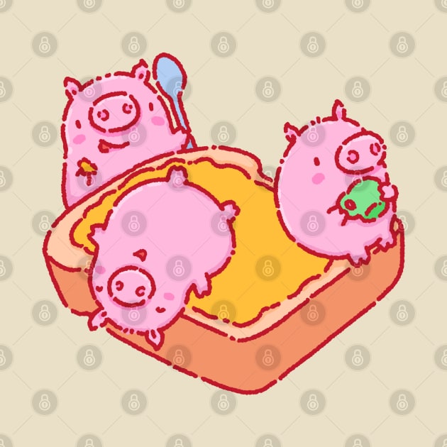 Three little pigs on a giant toast by Tinyarts