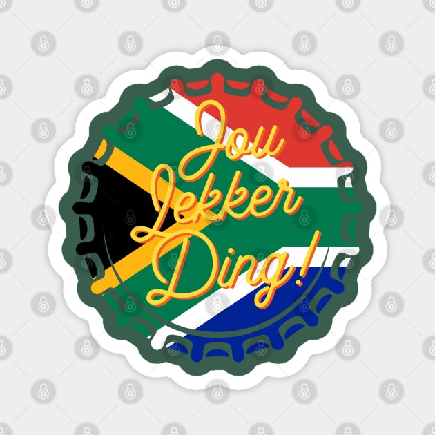 Jou Lekker Ding T-Shirt | Funny Bottle Cap South African Flag | Afrikaans Phrase | Ons Gaan Nou Braai Magnet by BraaiNinja