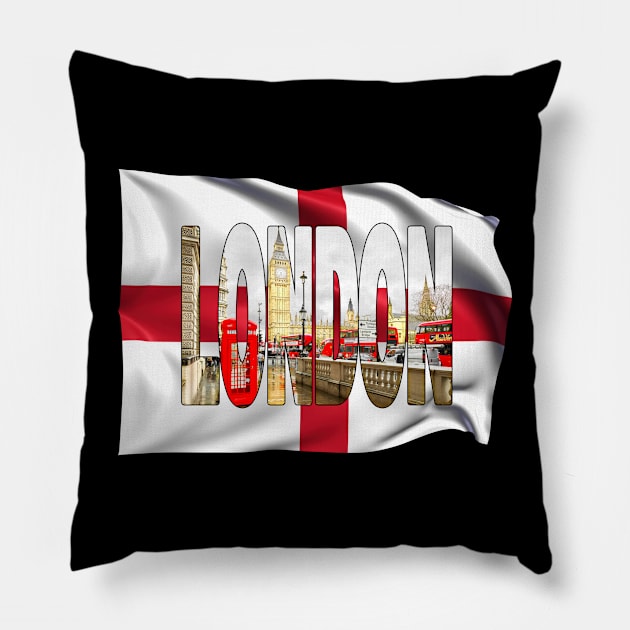 LONDON - London Reds with Big Ben & Flag Pillow by TouristMerch