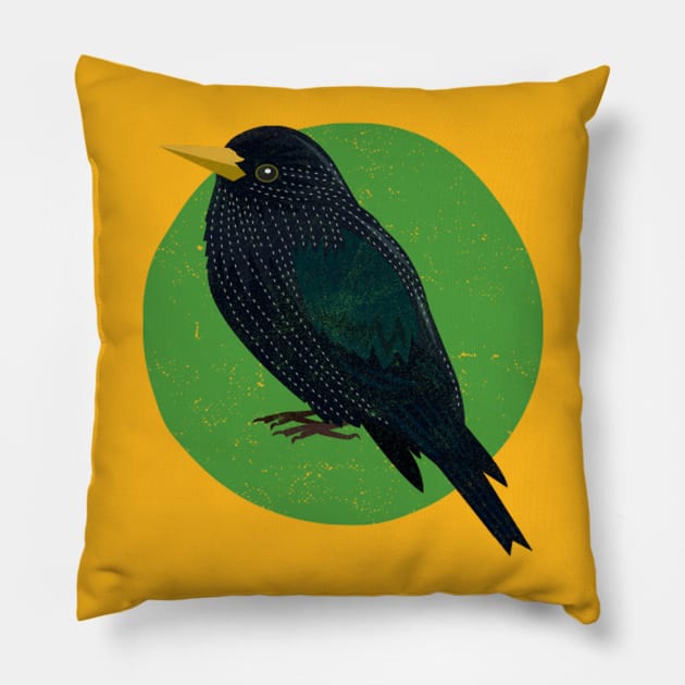 Starling Pillow by threeblackdots