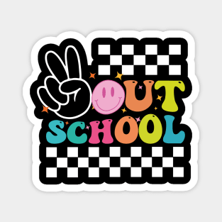 Peace Out School, Last Day of School, End of School, Retro Wavy Text, Dots Doodle Magnet