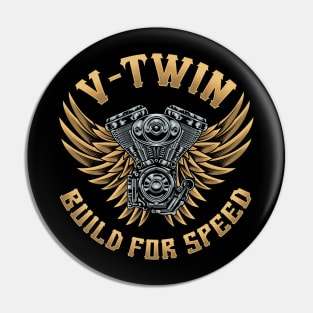 Motorcycle Engine & Golden Wings Pin