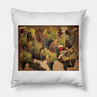 Red Wine And Grapes With Wine Barrel Pillow